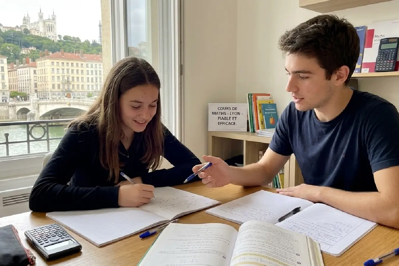 Eleves prenant un cours particuliers de mathématiques chez elle à Lyon